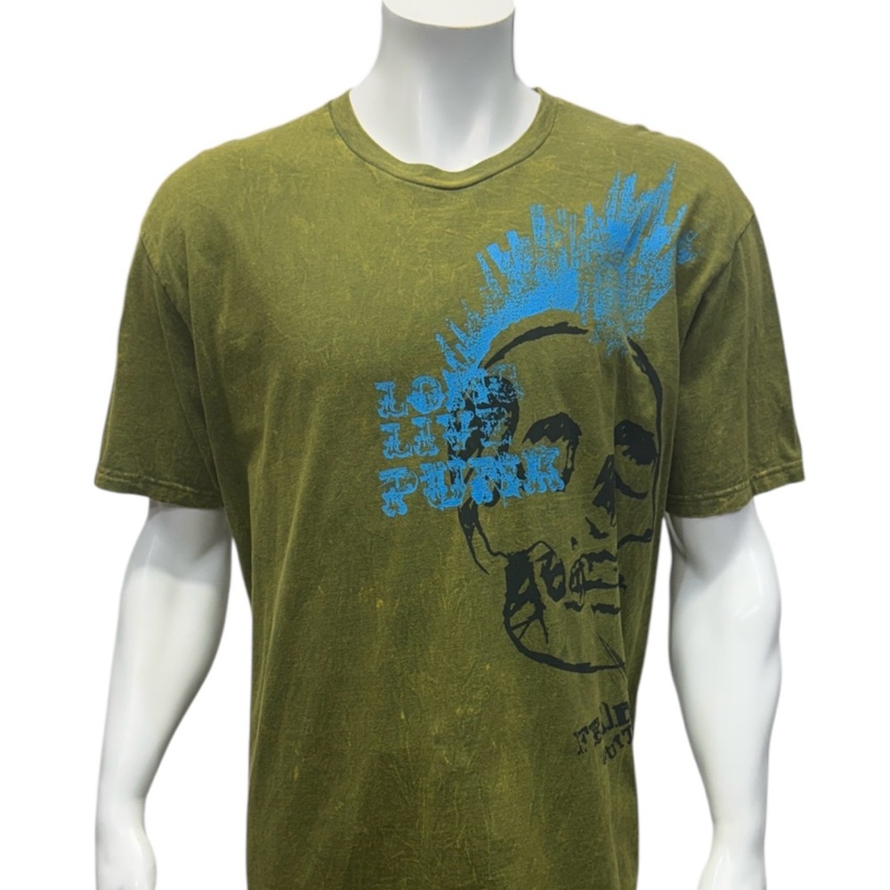 Fender Guitars Punk Rock Tie Dye Live Love Punk Skull Mohawk Graphic T-Shirt XXL